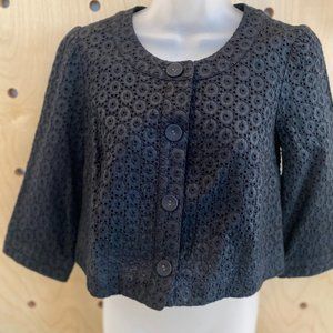 ANN TAYLOR Black Eyelet cropped jacket, size XS